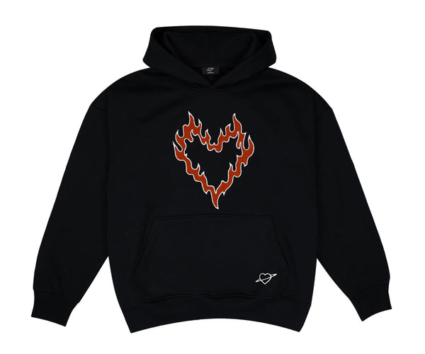 Heavy Oversized Hoodie aus Baumwolle mit 450 gsm in Schwarz für Frauen und Herren (Unisex). Veredelung mit hochwertigem Logo-Stick und 3D Design-Stick.